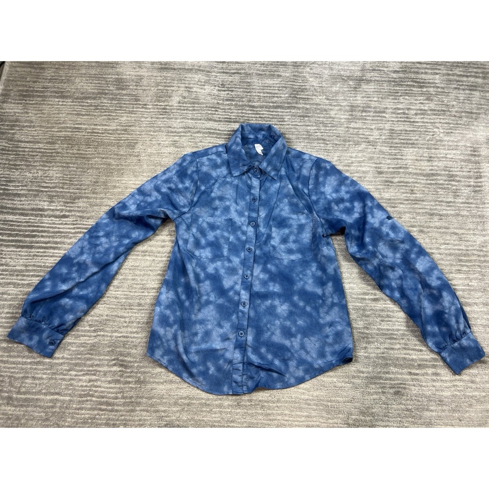 Xhilaration Top Womens XS Blue Long Roll Tab Sleeve Button Up Polyester